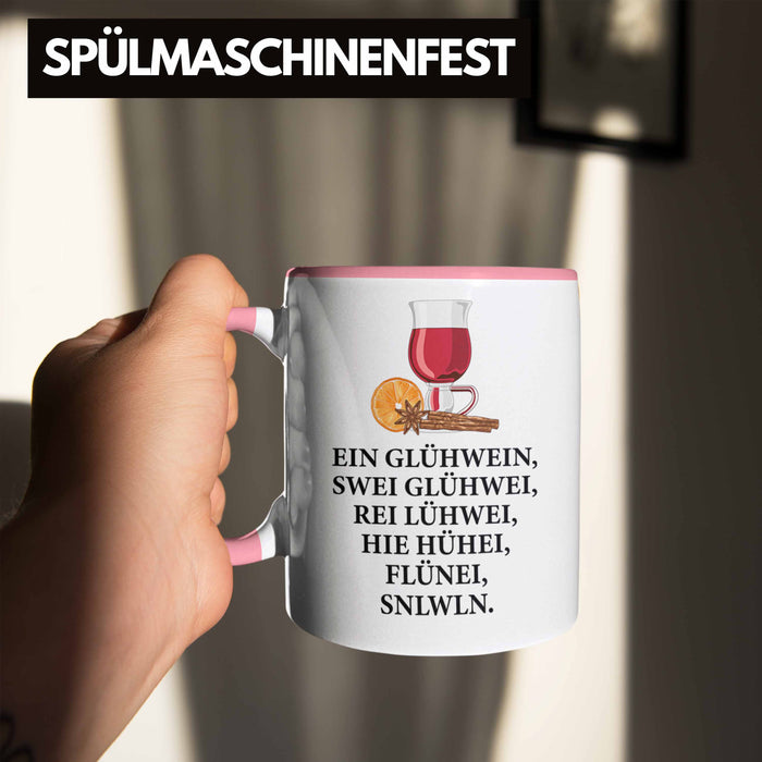 Trendation - Ein Glühwein Tasse Lustig Spruch Glühweinbecher mit Henkel Doppelwandig Glühweintassen Gläser Weihnachtsmarkt Becher Tassen Geschenk - Ein Glühwein Swei Rosa Trendation