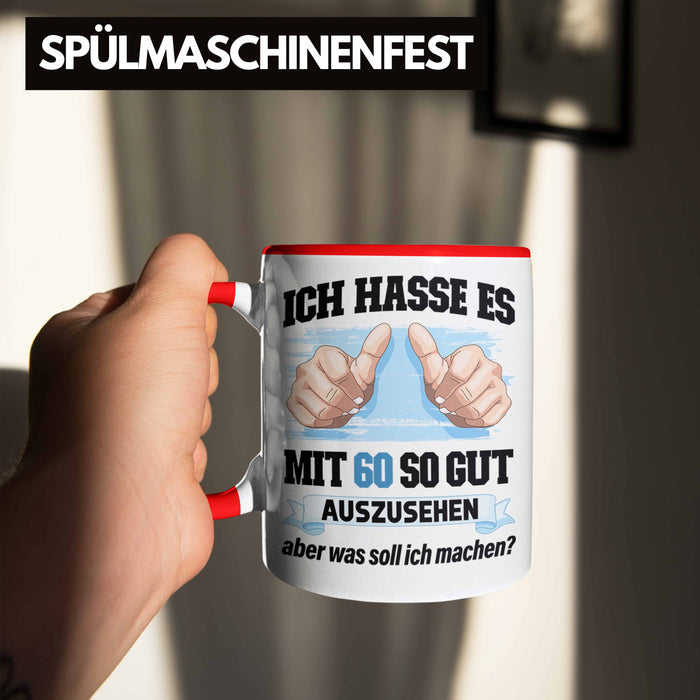 Trendation - 60. Geburtstag Tasse Frau Männer Geschenk 60er Geschenkidee 60 Mutter Vater Mann Frauen Lustig Geschenke Deko Rot Trendation
