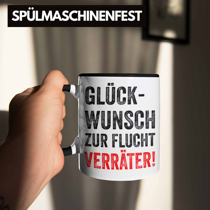 Trendation - Jobwechsel Tasse Geschenk Kollegin Kollege Lustig Abschiedsgeschenk Sprüche Glückwunsch Zur Flucht Trendation