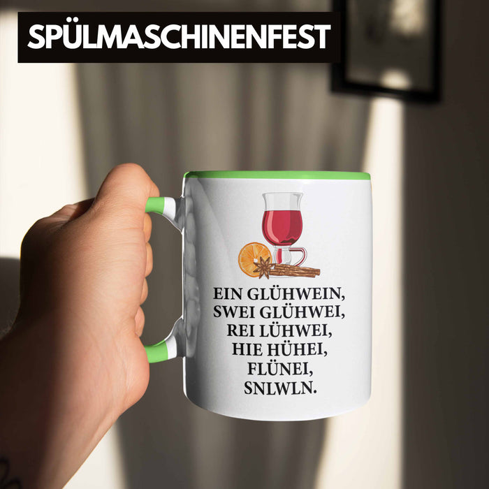 Trendation - Ein Glühwein Tasse Lustig Spruch Glühweinbecher mit Henkel Doppelwandig Glühweintassen Gläser Weihnachtsmarkt Becher Tassen Geschenk - Ein Glühwein Swei Grün Trendation