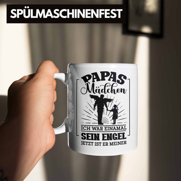 Weise Tasse Geschenk Spruch Papas Mädchen Ich War Einmal Sein Engel Jetzt Ist Er Meiner Geschenkidee Tochter Weiß Trendation