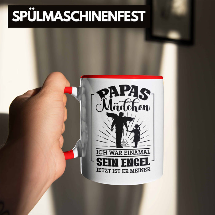 Weise Tasse Geschenk Spruch Papas Mädchen Ich War Einmal Sein Engel Jetzt Ist Er Meiner Geschenkidee Tochter Rot Trendation
