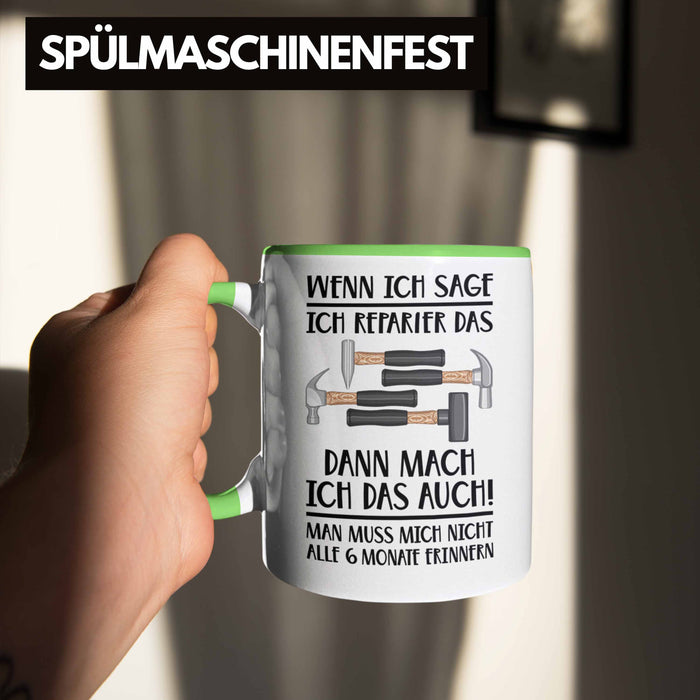 Trendation - Handwerker Tasse mit Spruch Geschenke für Handwerk Kaffeebecher KFZ Mechaniker Mechatroniker Grün Trendation