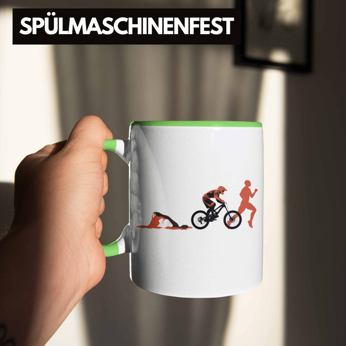 Triathlon Swim Bike Run Triathlet Tasse Geschenk Schwimmen Fahrrad Rennen Grün Trendation