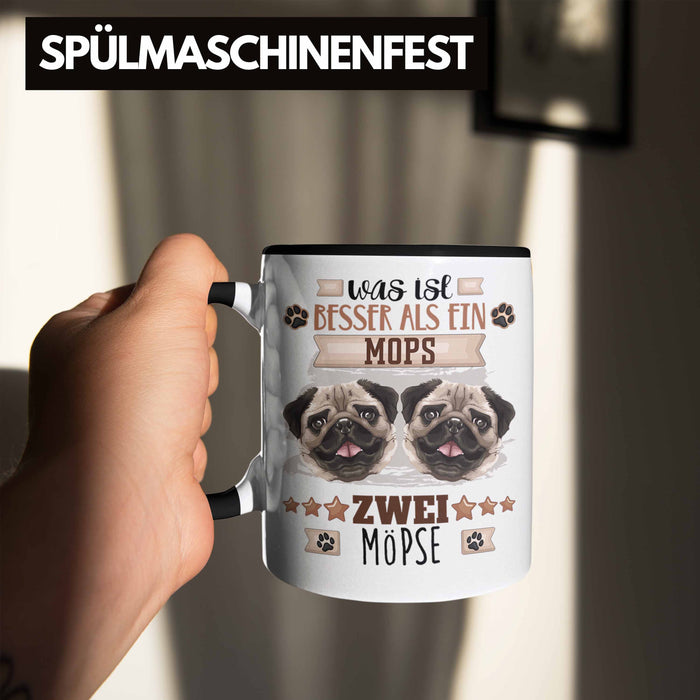 Mops Besitzer Tasse Geschenk Lustiger Spruch Geschenkidee Was Ist Besser Als Ein Mops Schwarz Trendation