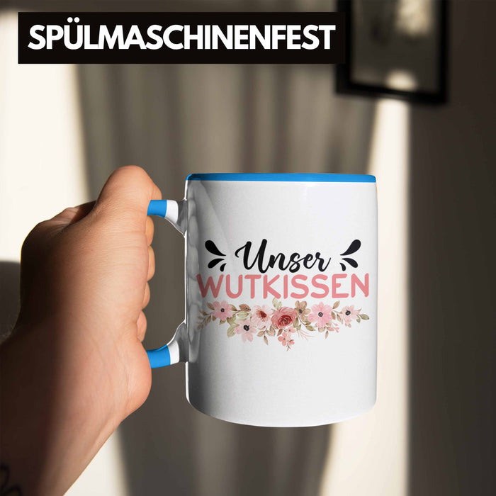 Wutkissen Tasse Geschenk Lustiger Spruch Wut-Kissen Blau Trendation