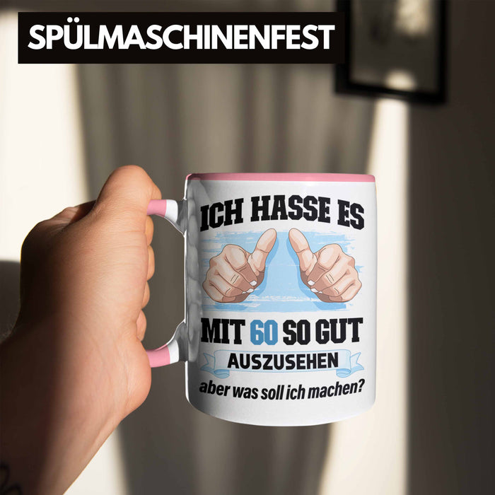Trendation - 60. Geburtstag Tasse Frau Männer Geschenk 60er Geschenkidee 60 Mutter Vater Mann Frauen Lustig Geschenke Deko Rosa Trendation