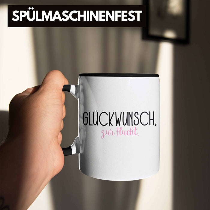 Trendation - Jobwechsel Tasse Geschenk Kollegin Kollege Lustig Abschiedsgeschenk Sprüche - Glückwunsch Zur Flucht Abschied Schwarz Trendation