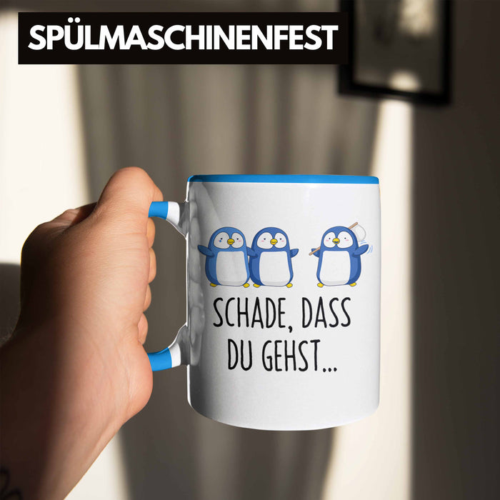 Trendation - Jobwechsel Tasse Geschenk Kollegin Kollege Abschied Lustig Abschiedsgeschenk Sprüche Neuer Job Schade Dass Du Gehst Blau Trendation