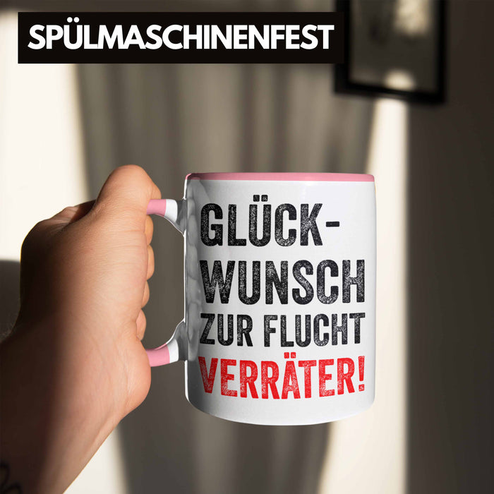 Trendation - Jobwechsel Tasse Geschenk Kollegin Kollege Lustig Abschiedsgeschenk Sprüche Glückwunsch Zur Flucht Trendation
