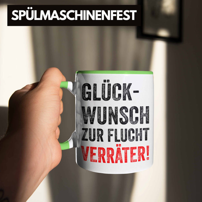 Trendation - Jobwechsel Tasse Geschenk Kollegin Kollege Lustig Abschiedsgeschenk Sprüche Glückwunsch Zur Flucht Trendation