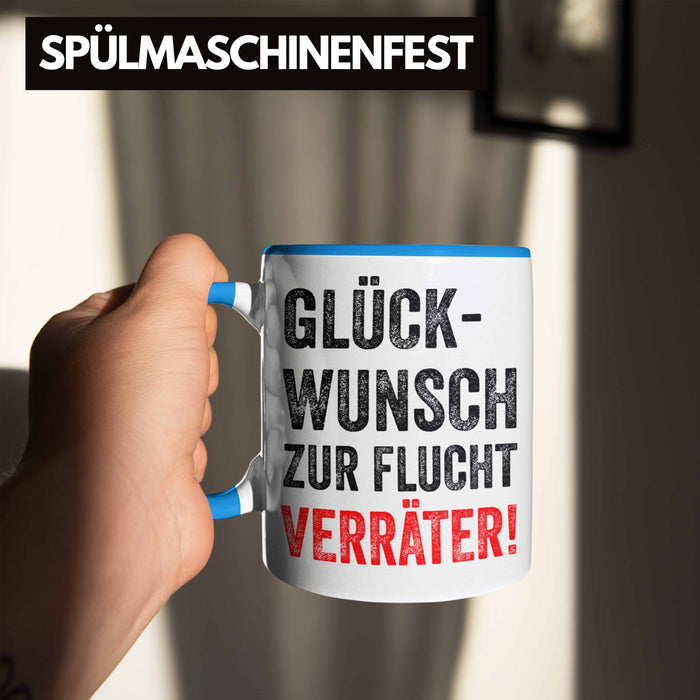 Trendation - Jobwechsel Tasse Geschenk Kollegin Kollege Lustig Abschiedsgeschenk Sprüche Glückwunsch Zur Flucht Trendation
