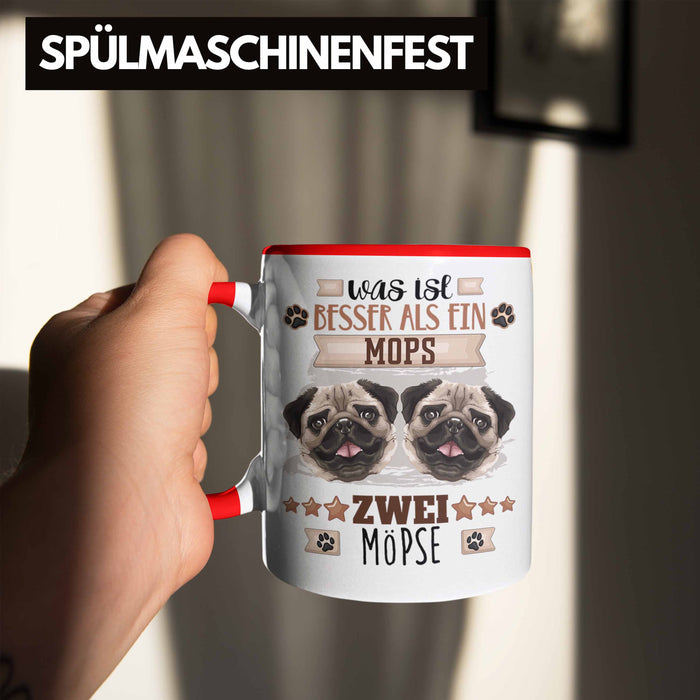 Mops Besitzer Tasse Geschenk Lustiger Spruch Geschenkidee Was Ist Besser Als Ein Mops Rot Trendation