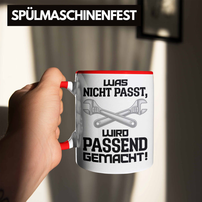 Trendation - Handwerker Tasse mit Spruch Geschenke für Handwerk Kaffeebecher KFZ Mechaniker Mechatroniker Rot Trendation