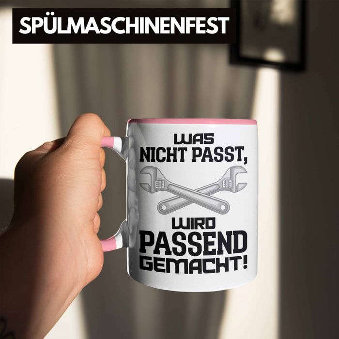 Trendation - Handwerker Tasse mit Spruch Geschenke für Handwerk Kaffeebecher KFZ Mechaniker Mechatroniker Rosa Trendation