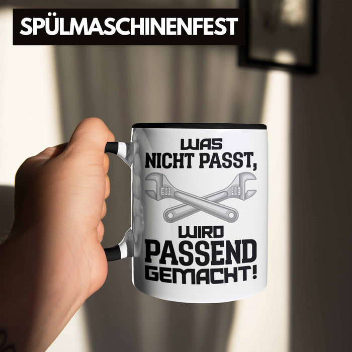 Trendation - Handwerker Tasse mit Spruch Geschenke für Handwerk Kaffeebecher KFZ Mechaniker Mechatroniker Schwarz Trendation