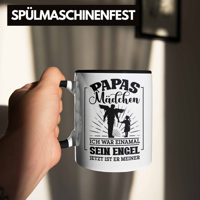 Weise Tasse Geschenk Spruch Papas Mädchen Ich War Einmal Sein Engel Jetzt Ist Er Meiner Geschenkidee Tochter Schwarz Trendation