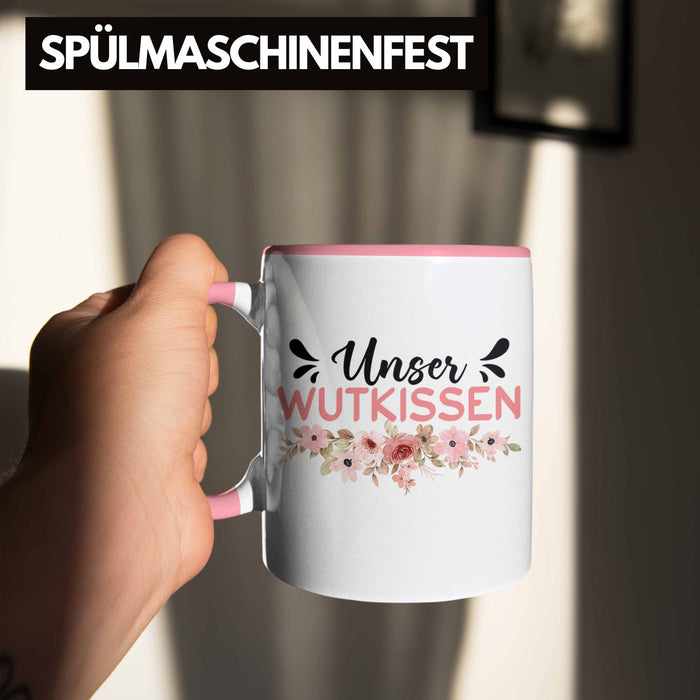 Wutkissen Tasse Geschenk Lustiger Spruch Wut-Kissen Rosa Trendation