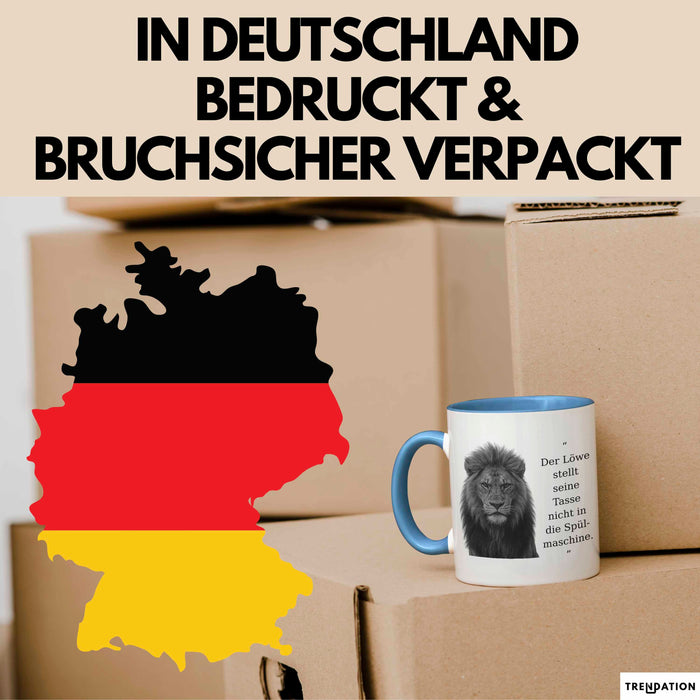 Der Löwe Stellt Seine Tasse Nicht In Die Spülmaschine Büro Becher Geschenk Lustig Blau Trendation