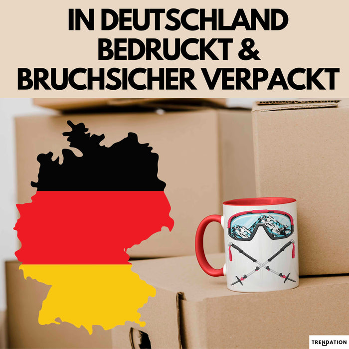 Ski Tasse Geschenk Grafik Skibrille Skistöcker Becher Rot Trendation