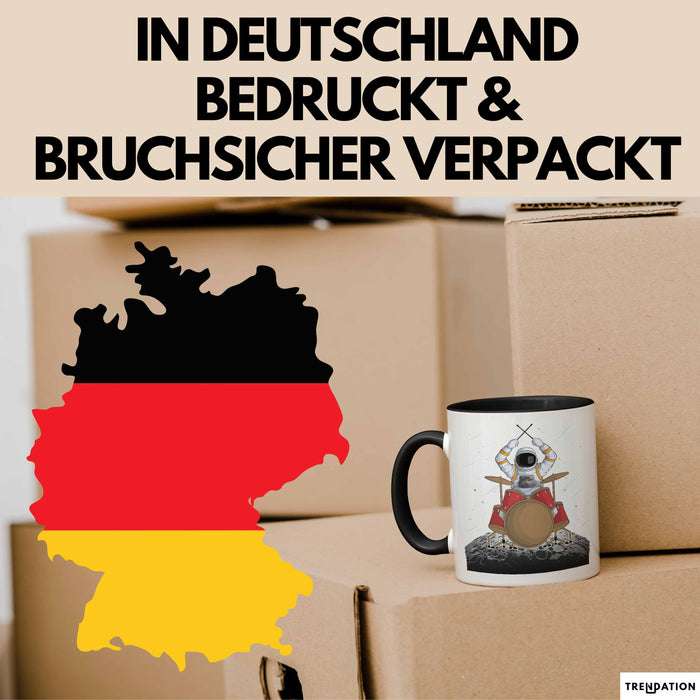 Drummer Schlagzeug-Spieler Geschenk Tasse Geschenkidee Kaffee-Becher Schlagzeuger Mond Grafik Schwarz Trendation