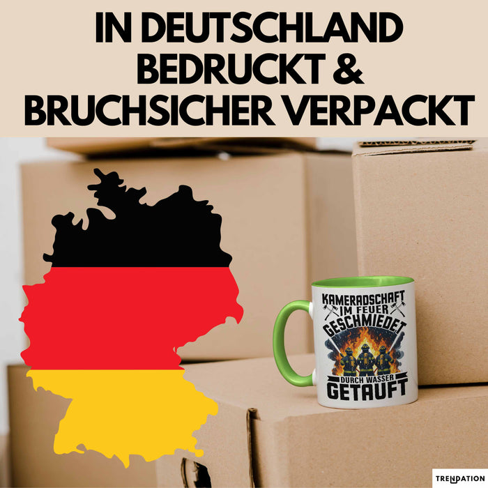 Feuerwehrmann Tasse Geschenk Kameradschaft Im Feuer Geschmiedet Durch Wasse Getauft Geschenkidee Feuerhwehr Grün Trendation