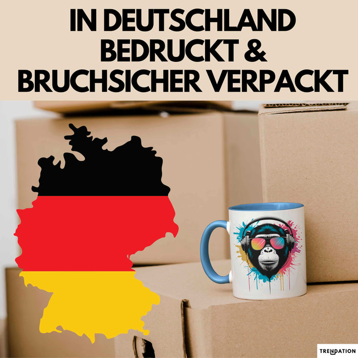 DJ Affe mit Sonnenbrille Tasse Becher Geschenk Lustige Geschenkidee Spruch Blau Trendation