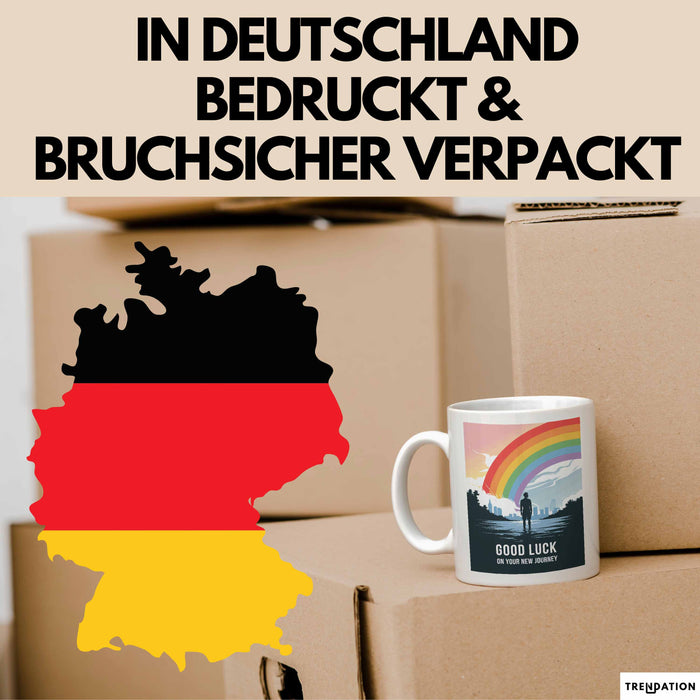 Büroarbeit Kollege Abschied Tasse Geschenk Lustige Geschenkidee Spruch Viel Glück Auf Deiner Neuen Reise Weiß Trendation