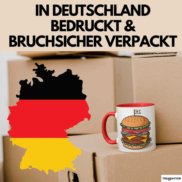 Burger Fan Tasse Geschenkidee für Grillmeister Rot Trendation