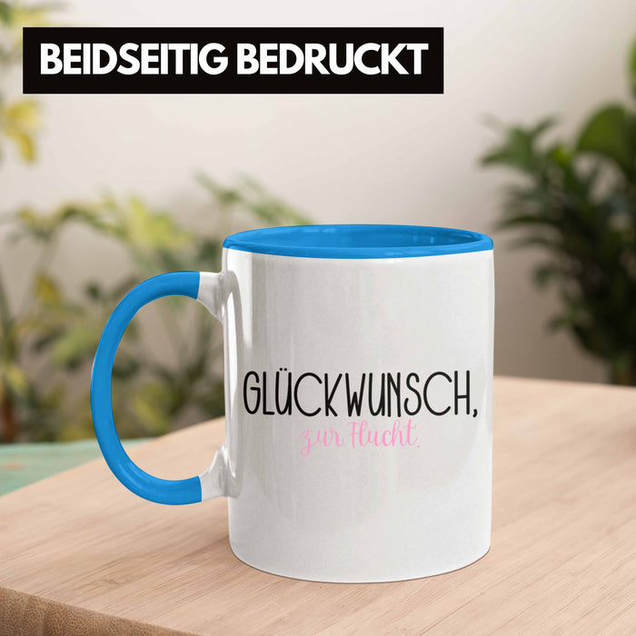Trendation - Jobwechsel Tasse Geschenk Kollegin Kollege Lustig Abschiedsgeschenk Sprüche - Glückwunsch Zur Flucht Abschied Blau Trendation