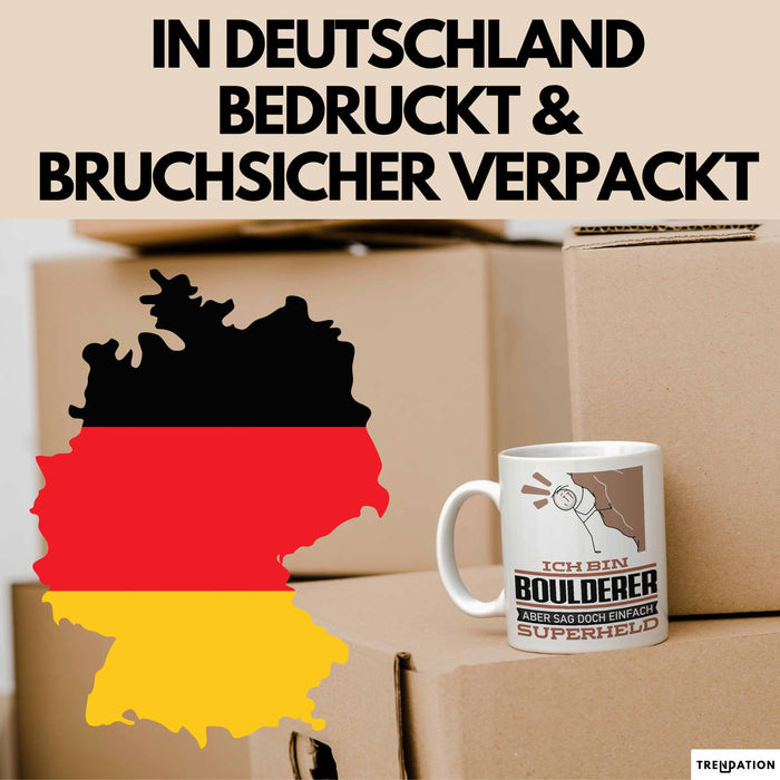 Boulderer Geschenk Tasse Ich Bin Boulderer Aber Sag Doch Einfach Superheld Lustige Geschenkdiee für Boulderer Kaffee-Becher Weiß Trendation