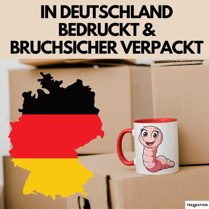 Regenwurm Tasse Geschenk Lustige Geschenkidee Spruch Rot Trendation
