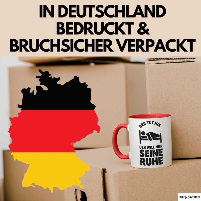 Introvertierter Schlafliebhaber Tasse Geschenk Lustige Geschenkidee Spruch Der Tut Nix Der Will Nur Seine Ruhe Rot Trendation