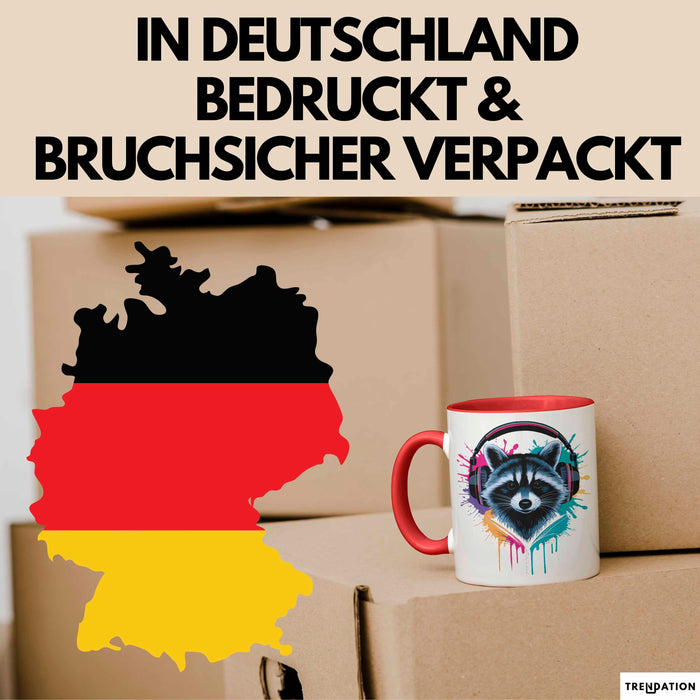 Waschbär Tierliebhaber Musik Kopfhörer Tasse Geschenk Lustige Geschenkidee Spruch Rot Trendation
