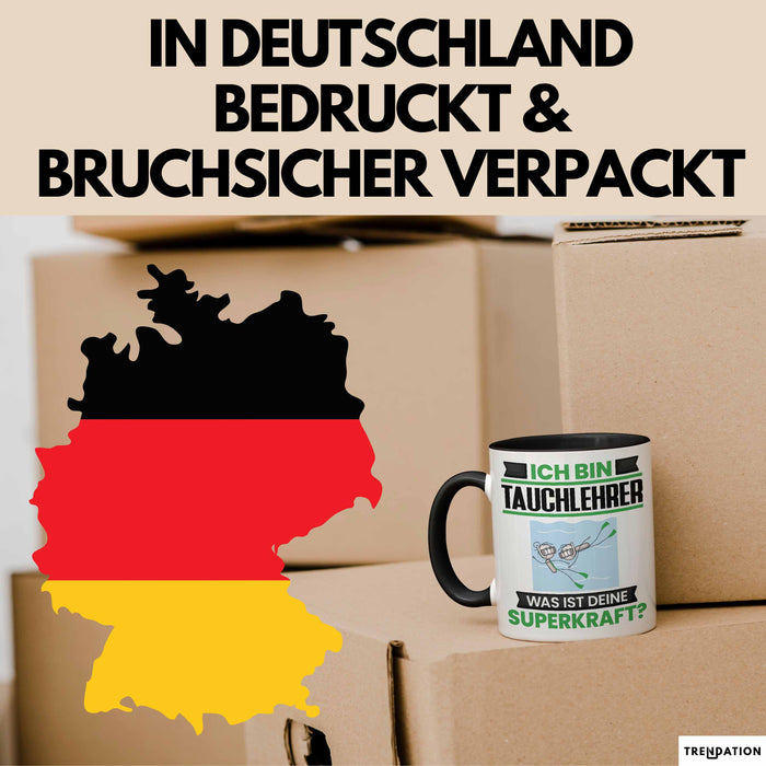 Tauchlehrer Tasse Geschenk für Tauchlehrer Geburtstag Lustiger Spruch Kaffee-Becher Was Ist Deine Superkraft Schwarz Trendation