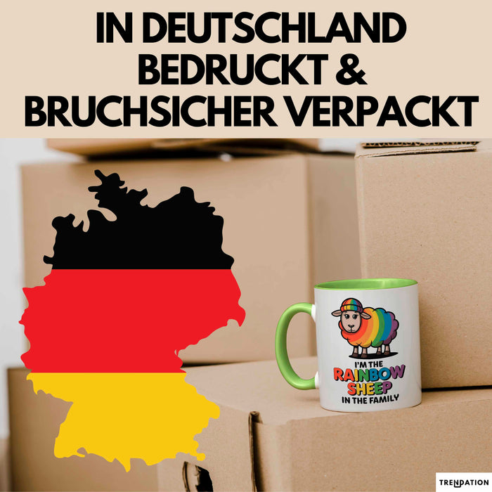 LGBTQ Schaf Tasse Geschenk Lustige Geschenkidee Spruch Rainbow Sheep In The Family Grün Trendation