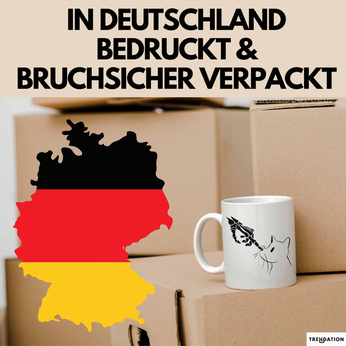 Katzen-Besitzerin Geschenk Tasse Kaffee-Becher Katzen Skelett Tattoo Frauen Kaffee-Becher Weiß Trendation