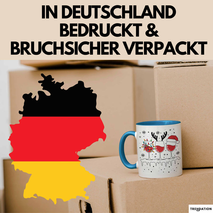Wein-Trinker Geschenk Weihnachten Rotwein Geschenkidee Weintrinkerin Grafik Kaffee-Becher Blau Trendation