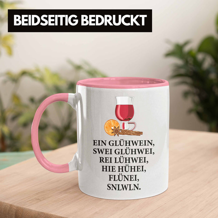 Trendation - Ein Glühwein Tasse Lustig Spruch Glühweinbecher mit Henkel Doppelwandig Glühweintassen Gläser Weihnachtsmarkt Becher Tassen Geschenk - Ein Glühwein Swei Rosa Trendation