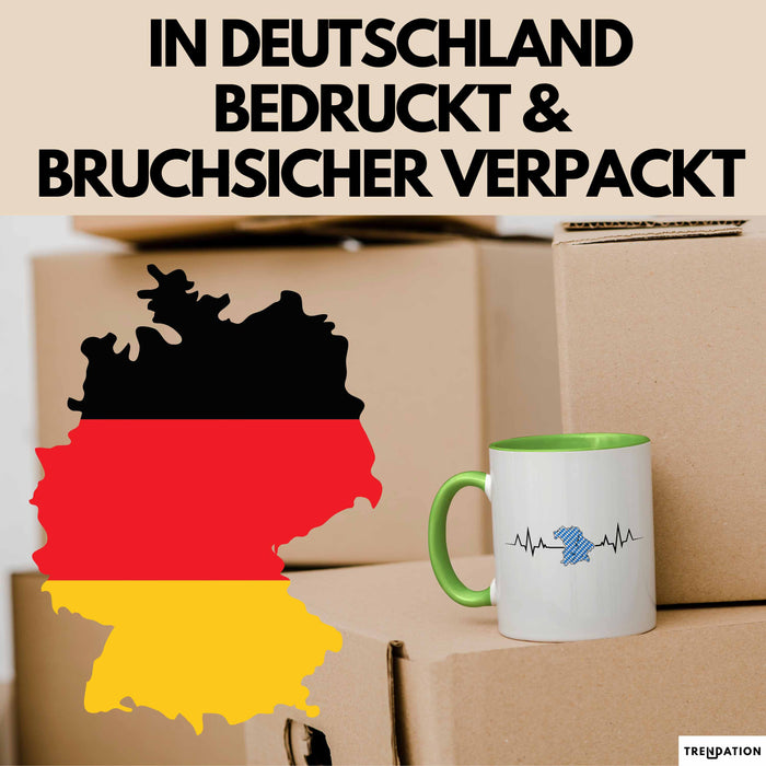 Bayern Tasse Geschenk Bayrische Liebe Geschenkidee München Herzschlag Tasse Kaffee-Becher Krug Grün Trendation