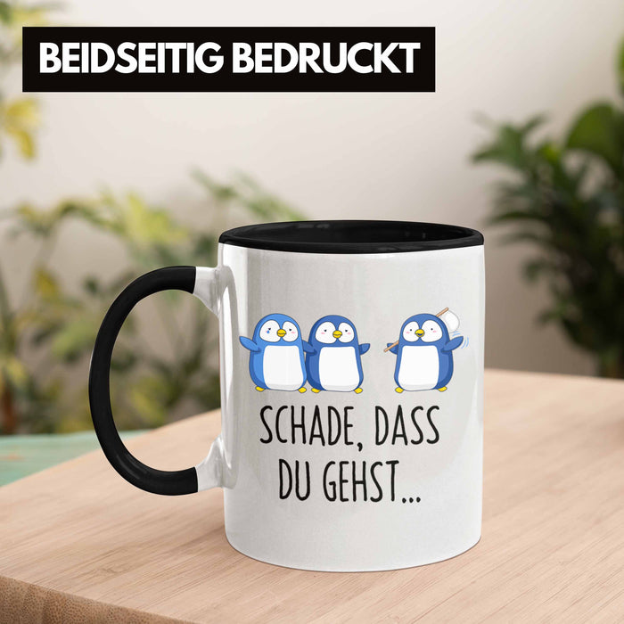 Trendation - Jobwechsel Tasse Geschenk Kollegin Kollege Abschied Lustig Abschiedsgeschenk Sprüche Neuer Job Schade Dass Du Gehst Schwarz Trendation