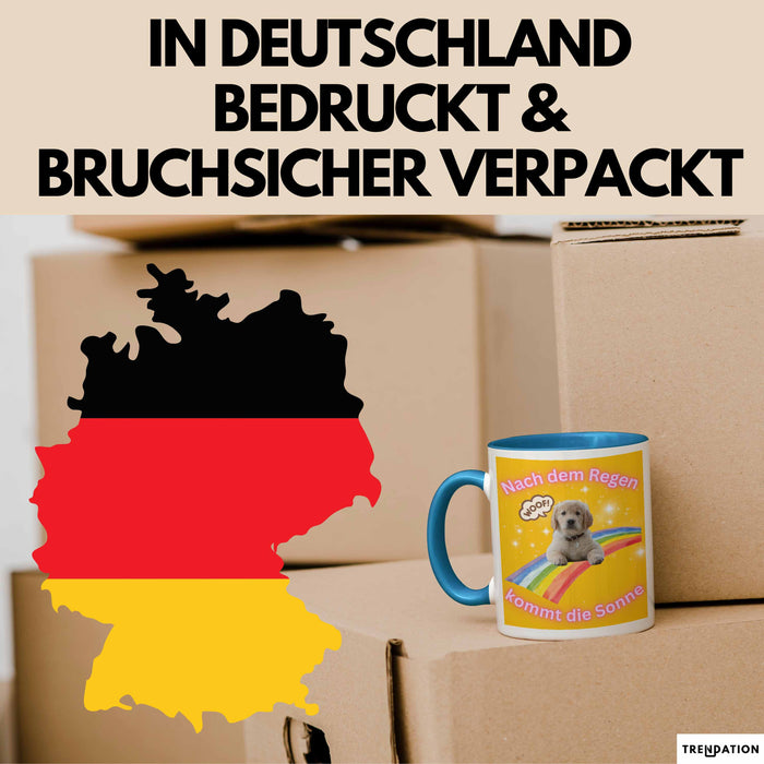 Meme Tasse Geschenk Lustiger Becher Hund Nach Dem Regen Kommt Die Sonne Blau Trendation