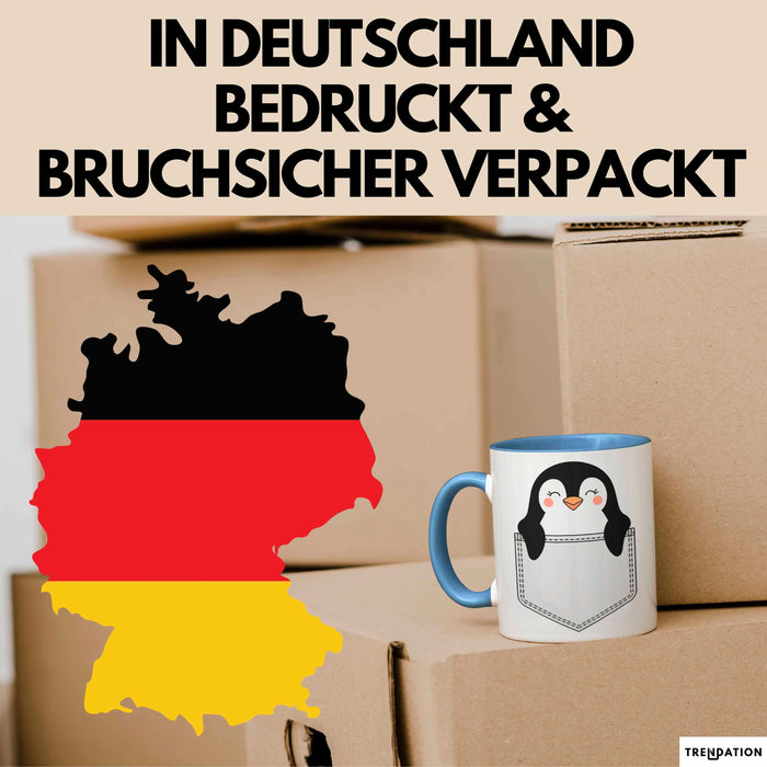 Pinguin In Der Tasche Tasse Geschenk Lustige Geschenkidee Spruch Blau Trendation