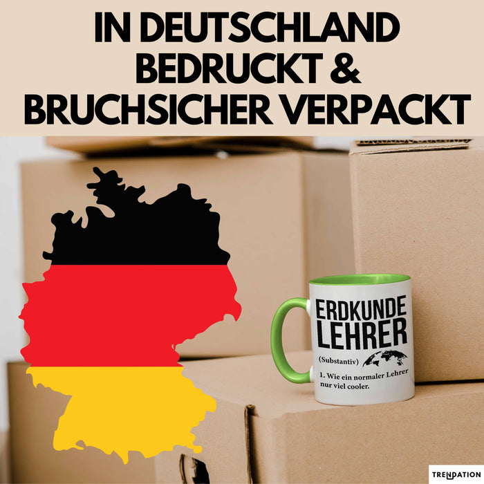 Geografielehrer Unterricht Tasse Geschenk Lustige Geschenkidee Spruch Erdkunde Lehrer Grün Trendation