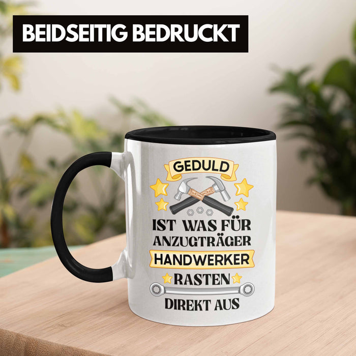 Trendation - Handwerker Tasse mit Spruch Geschenke für Handwerk Kaffeebecher KFZ Mechaniker Mechatroniker Schwarz Trendation
