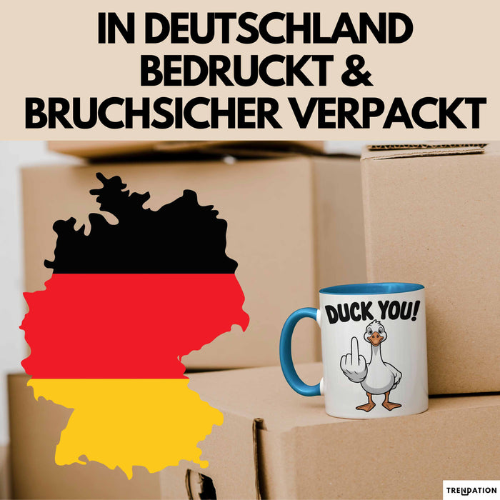 Ente Tier Tasse Geschenk Lustige Geschenkidee Spruch Duck You Blau Trendation
