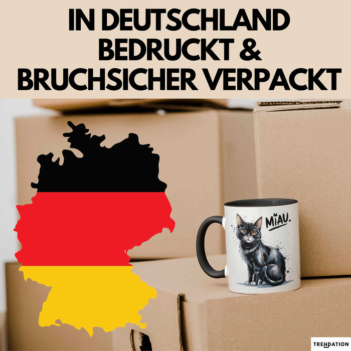 Katzen Tierliebhaber Tasse Geschenk Lustige Geschenkidee Spruch Miau Schwarz Trendation