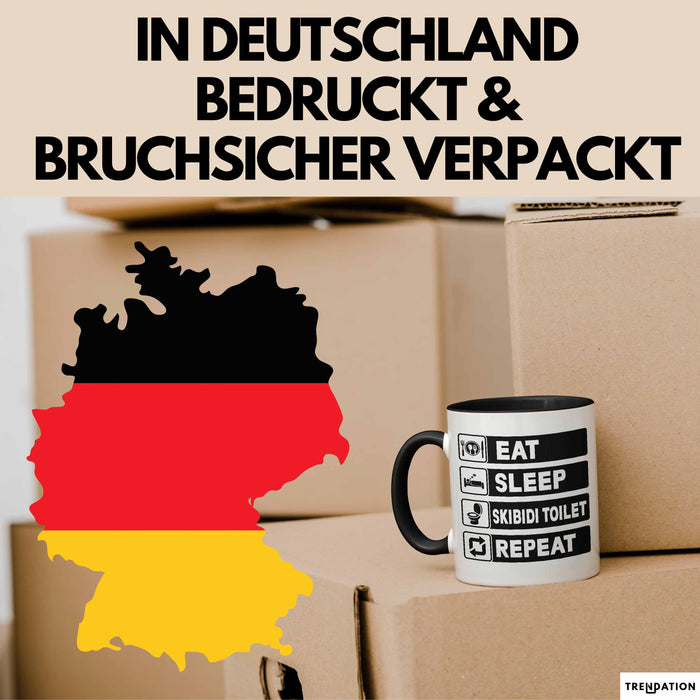 Skibidi Toilet Tasse Geschenk Meme Eat Sleet Repeat Becher Geschenkdiee Trendation