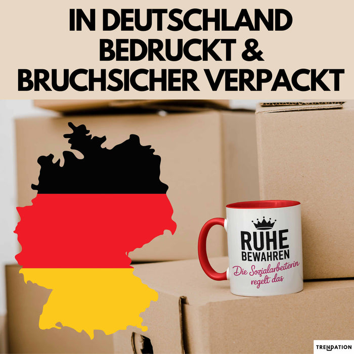 Sozialarbeiter Tasse Geschenk Lustige Geschenkidee Spruch Ruhe Bewahren Die Sozial Arbeiterin Regelt Das Rot Trendation