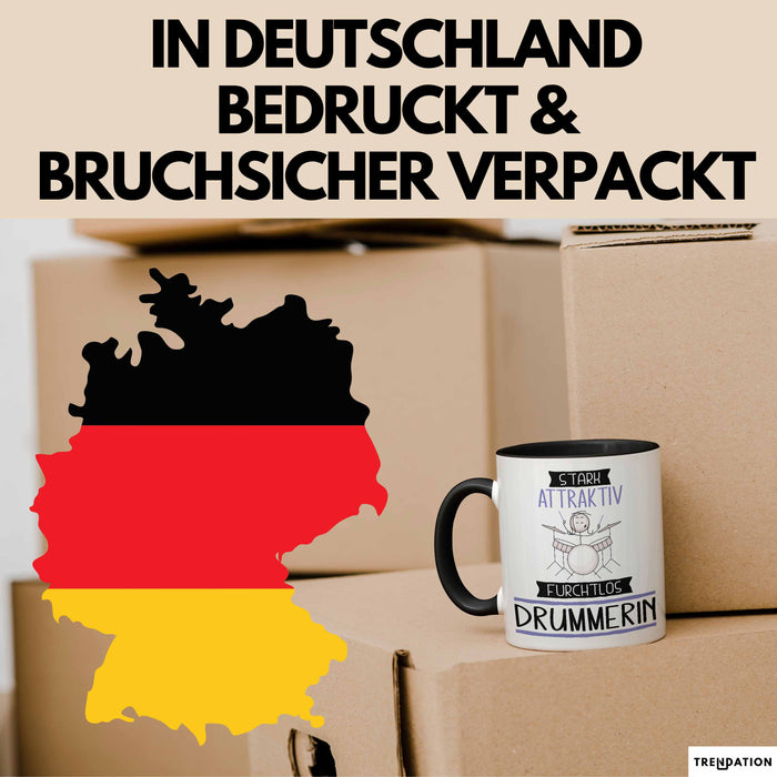 Drummerin Tasse Geschenk Becher Stark Attraktiv Furchtlos Drummerin Lustige Geschenkidee Trendation